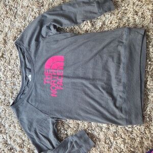 The North Face Gray 3/4 Sleeve Top with Pink Logo